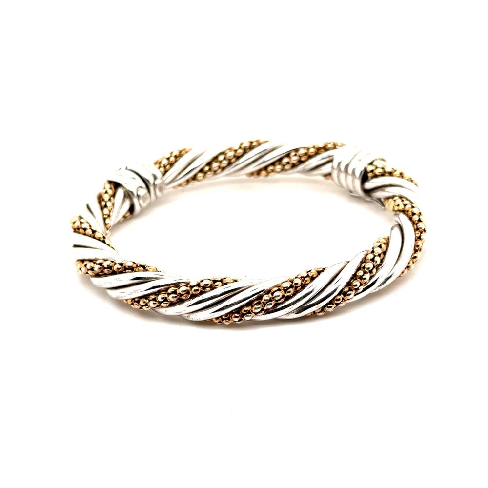 Italian Two Tone Sterling Silver Twisted Cable Popcorn Bangle Bracelet 8mm 31.4g